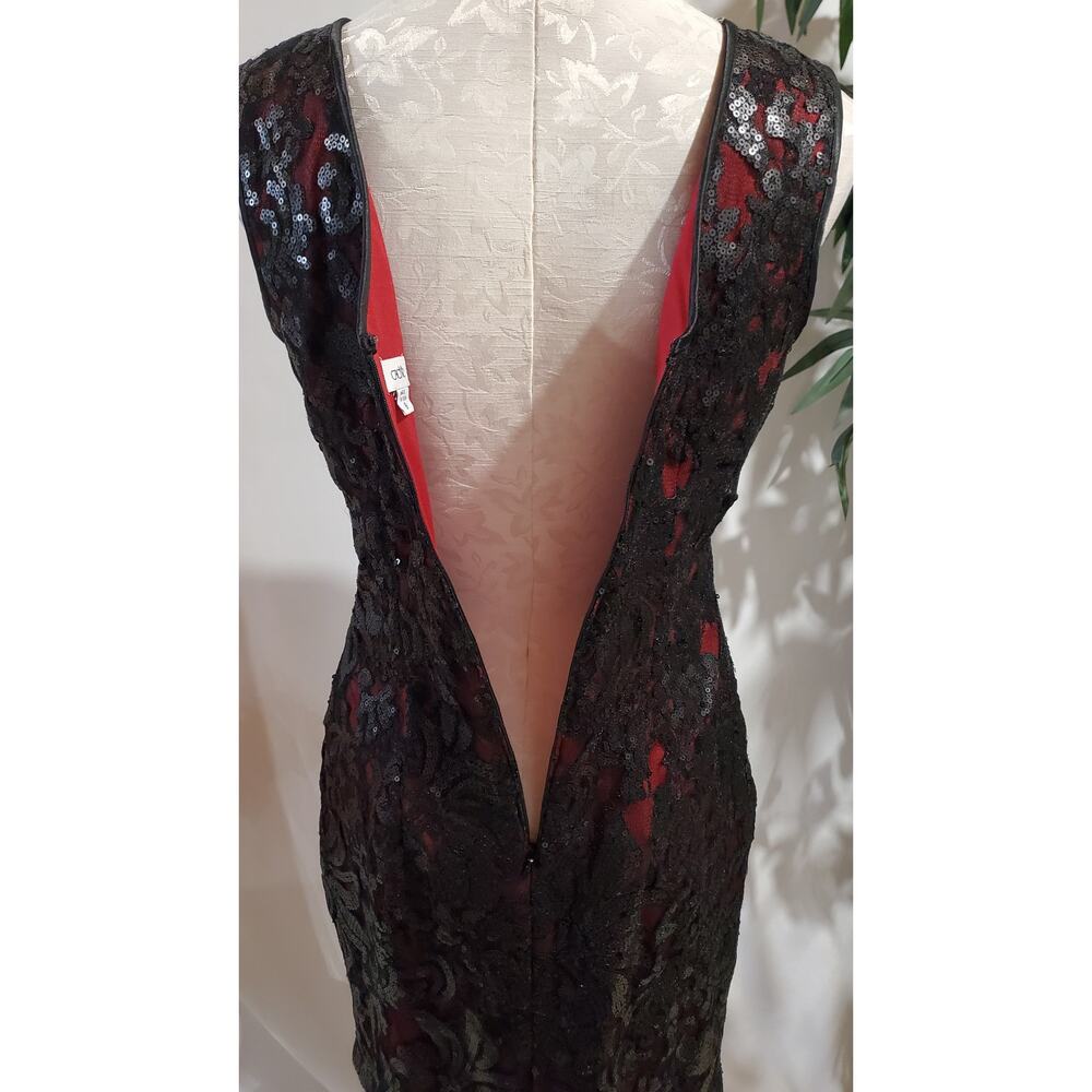 Vtg Cache Mesh Lace Overlay Sequin Sheath Dress Size 8 Black Red Gothic Vamp - Picture 5 of 11
